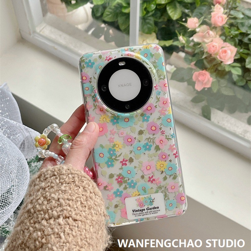 ins彩色花朵标签适用华为p70ultra手机壳mate60pro保护套全包防摔