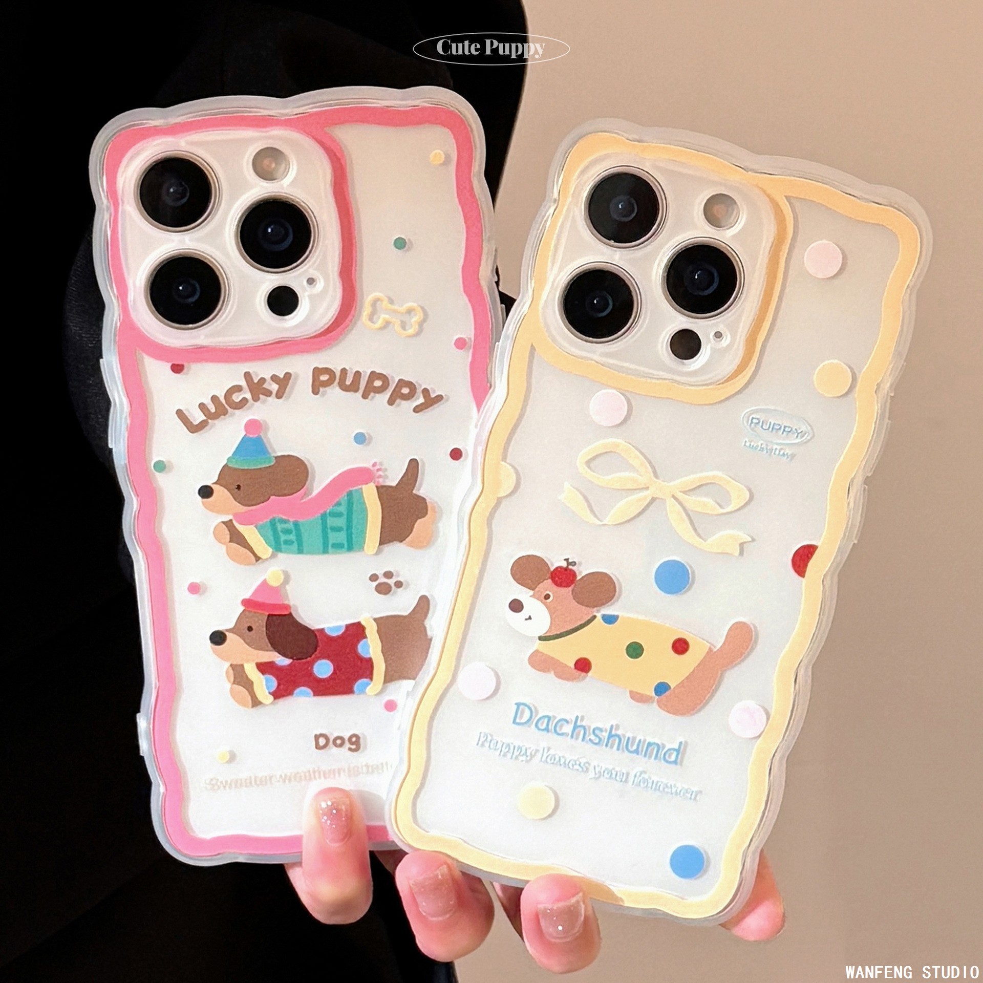 ins彩色腊肠狗适用苹果16手机壳iphone15promax透明14全包13软11
