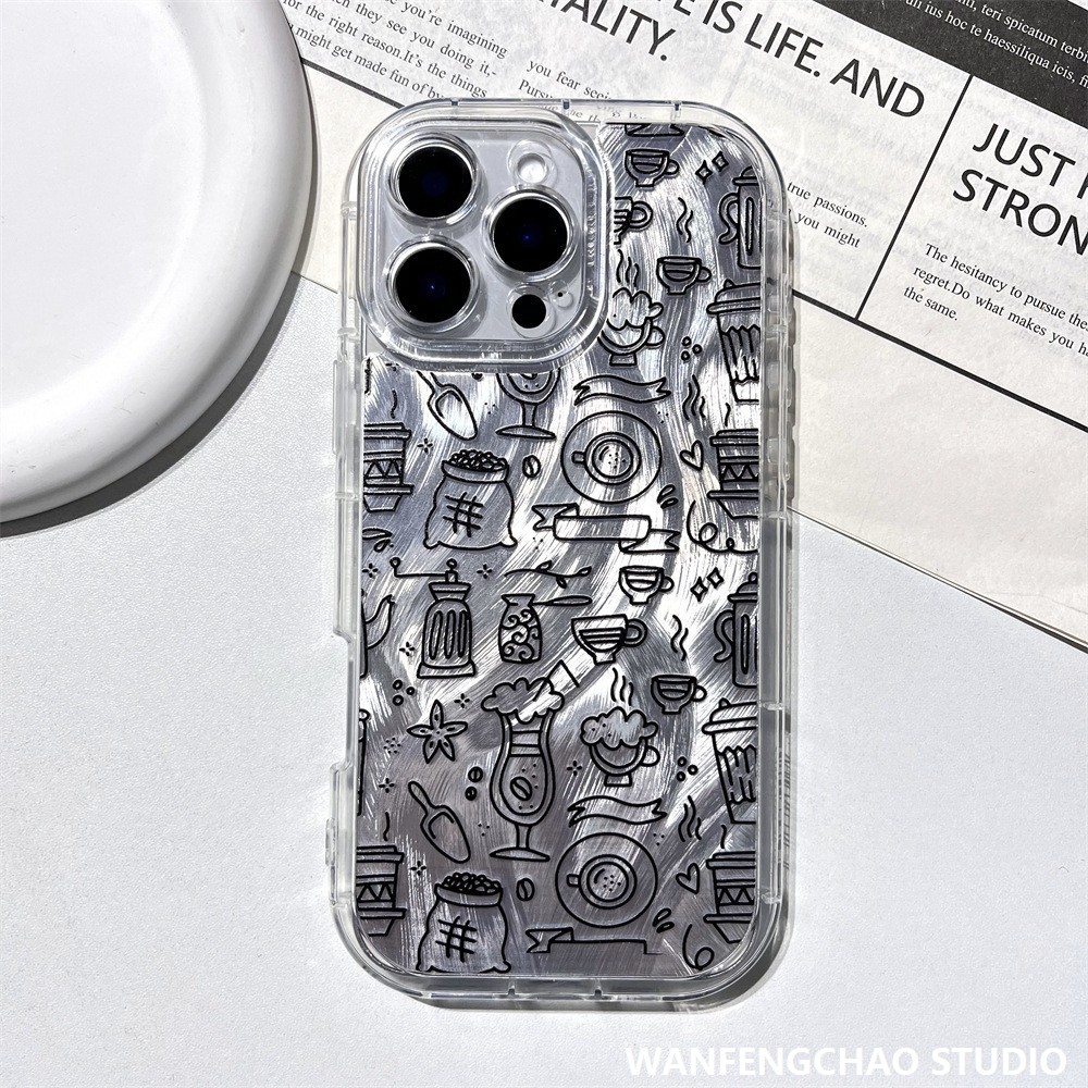 线条餐具羽纱苹果16手机壳奶油壳适用iphone15 14防摔12简约11精