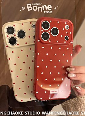 适用苹果17promax手机包iphone16新年红色波点15简约喜庆14男女11