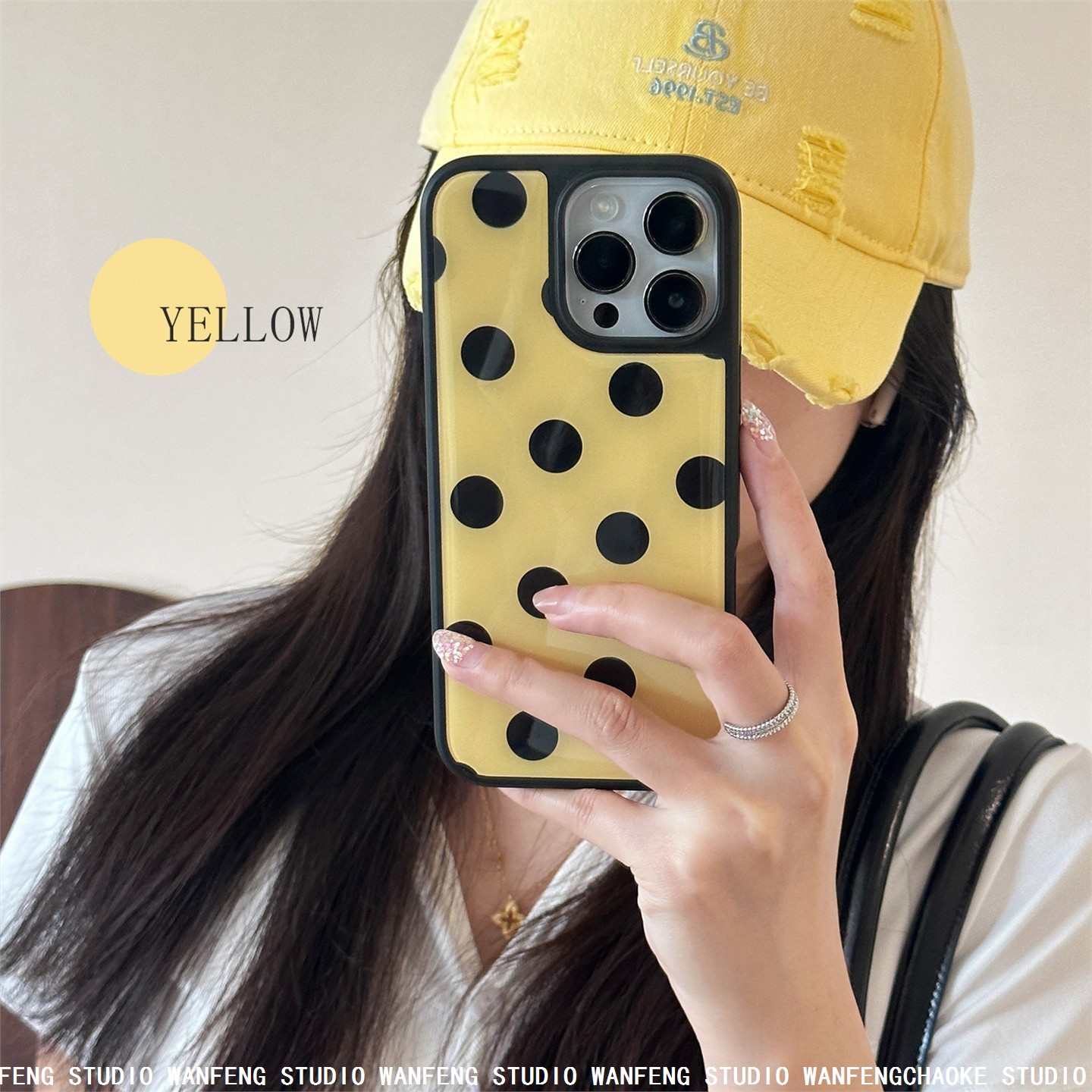 小众设计适用16promax苹果15手机壳iphone14个性黄波点13滴胶防摔
