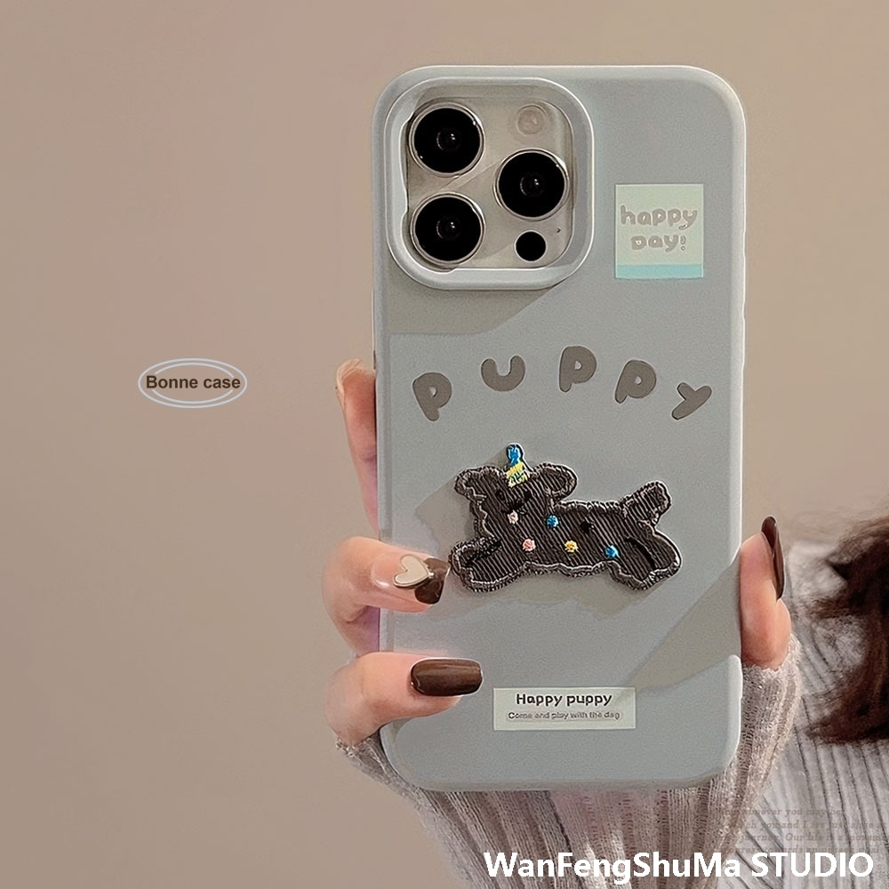 小众ins波点刺绣小狗苹果15手机壳iphone16适用14pro max软13立体