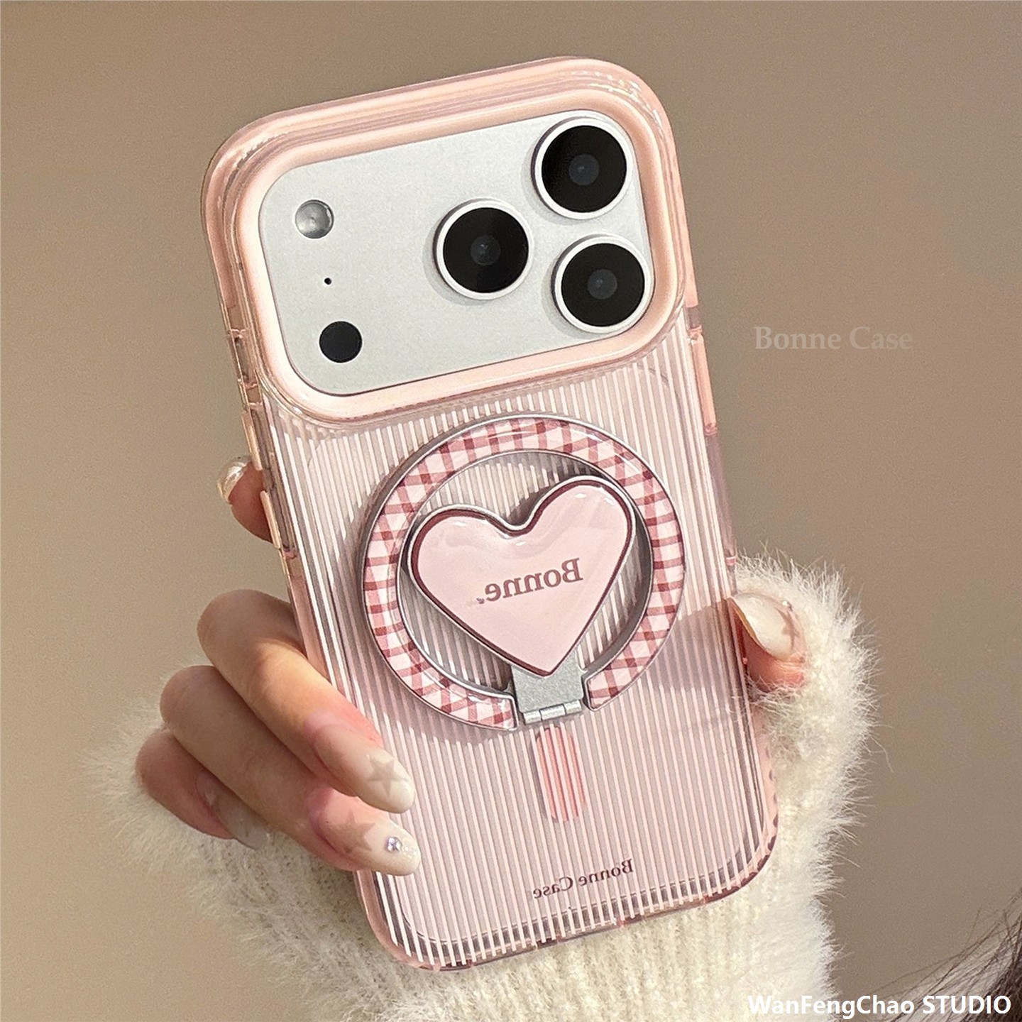 粉棕条纹适用苹果17手机15