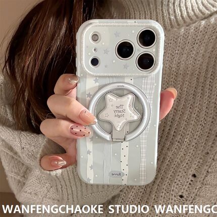 奶油蓝条纹星星磁吸支架适用i Phone 17手机包保护套16防摔15