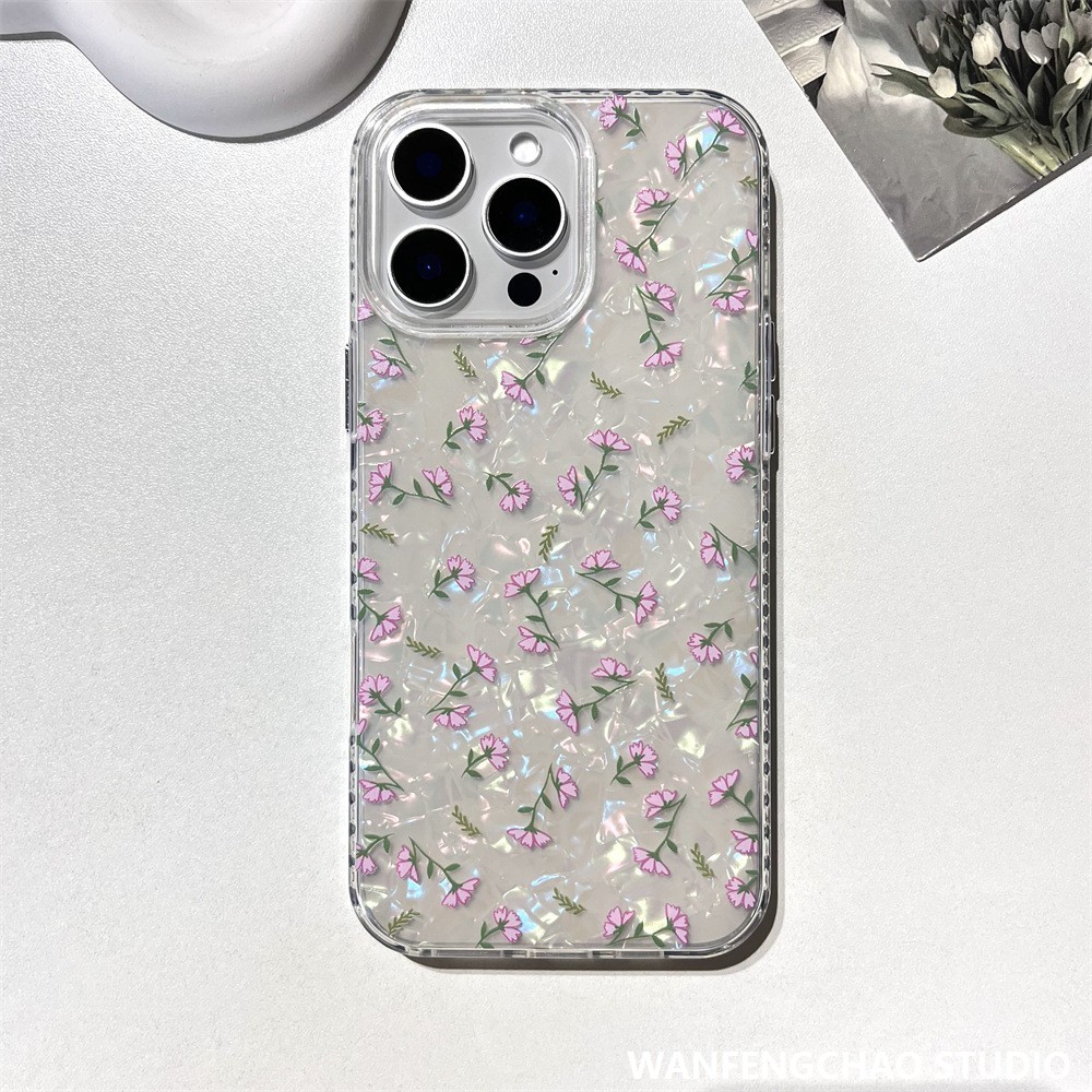 粉色碎花藤蔓贝壳纹苹果16手机壳适用iphone15 14 防摔12 11