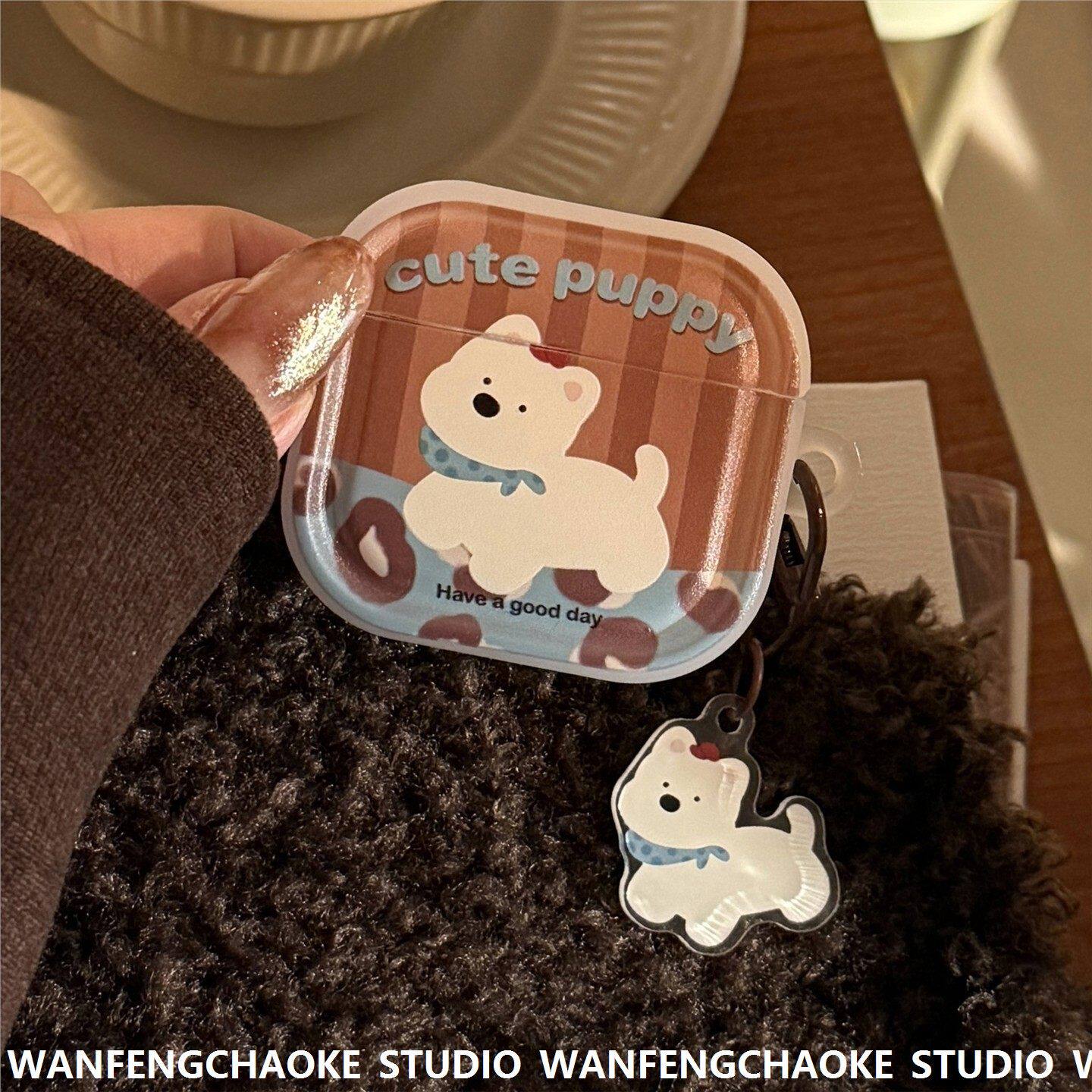 复古适用苹果Airpods Pro2保护套1/2蓝牙耳机套3棕色小狗挂件4代