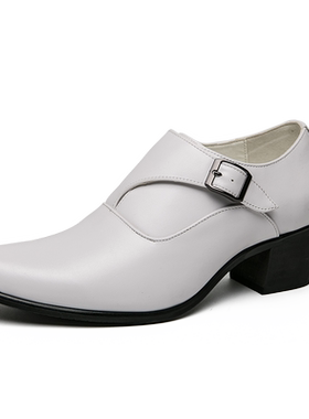 孟克鞋商务正装小皮鞋尖头发型师白色男士皮鞋婚礼鞋影楼摄影鞋男