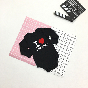 我爱爷爷奶奶外公外婆爸妈男女婴儿连体衣哈衣长袖衣服