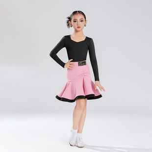 2025新款女童拉丁舞练功服少儿秋冬长袖加厚套装儿童大裙摆舞蹈裙