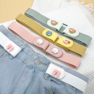 风牛仔裤 腰带女童松紧隐形无痕布林狗学生款 皮带 14岁儿童弹力裤