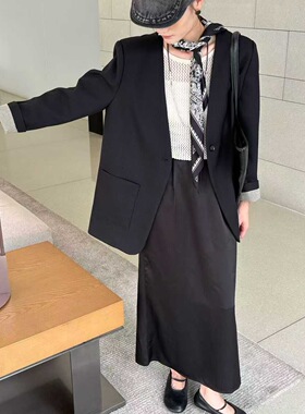 MLNH韩版配丝巾高级感小西装女秋季V领宽松显瘦两粒扣西服 35583