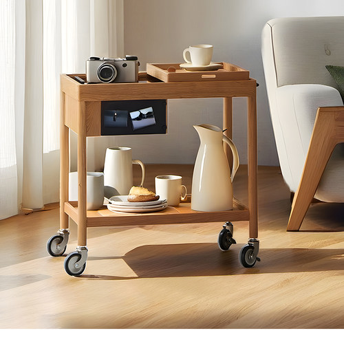 玄素家居日式樱桃木可移动小推车
