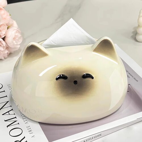 猫咪纸巾盒客厅纸抽盒陶瓷抽纸盒家用摆件创意餐巾纸盒子高颜值