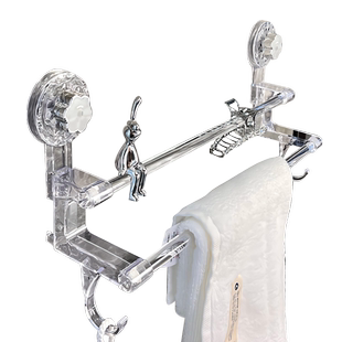 毛巾架吸盘强力免打孔卫生间浴巾架壁挂浴室置物架伸缩毛巾杆挂钩