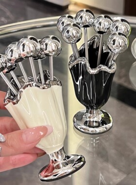 高颜值不锈钢水果叉家用轻奢儿童安全小叉子套装甜品水果签高级感