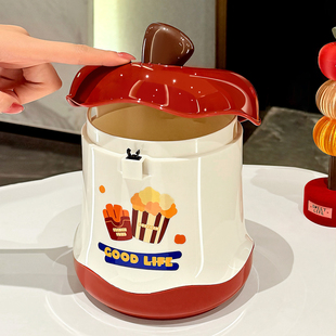 新款苹果桌面垃圾桶按压式家用带盖收纳筒办公室卧室床头小号纸篓