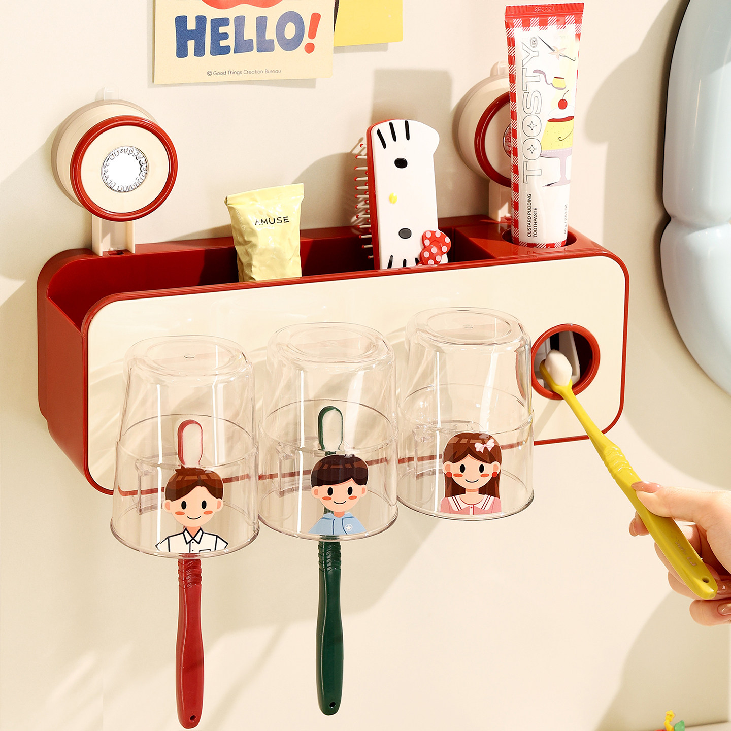 吸盘挤牙膏器牙刷置物架壁挂式免打孔漱口杯架家用卫生间牙刷挂架