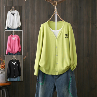 开衫 大码 200斤宽松加肥薄款 女胖mm春装 外套上衣 冰丝假两件针织衫