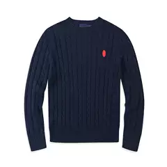 New Autumn and Winter Men's Wool Knit Sweater, Round Neck, Solid Color, Versatile, Warm, Small Embroidered Logo, Cable Knit, Comfortable Men's Sweater