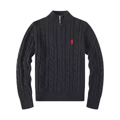 New Men's Half-Turtle Neck Sweater, Cable Knit Cardigan, Long Sleeve Fall Pullover, Plus Size