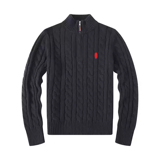 New Men's Half-Turtle Neck Sweater, Cable Knit Cardigan, Long Sleeve Fall Pullover, Plus Size