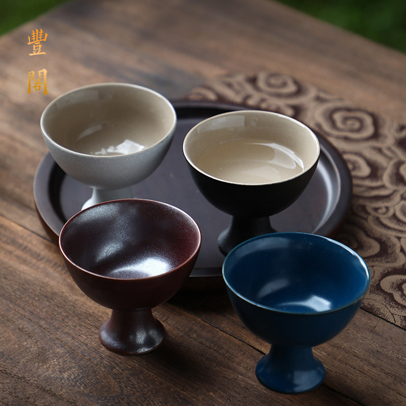 黑陶酒杯仿古高脚杯烈清酒杯陶瓷酒具日式小酒盅供奉杯二两白酒杯