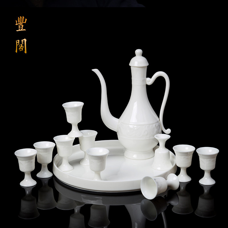 陶瓷酒具套装家用酒壶仿古羊脂玉白瓷中式小酒盅分酒器高脚白酒杯,餐饮具,白酒杯,淘宝优惠券,粉丝福利购,淘宝优惠卷