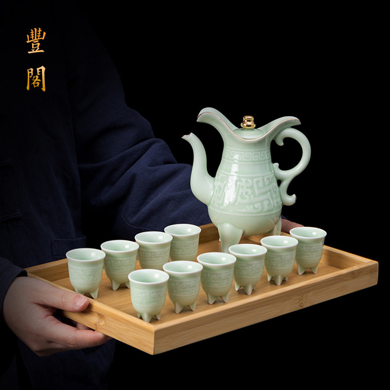 陶瓷酒具套装家用仿古代三足酒壶中式小酒盅黄酒分酒器高脚白酒杯