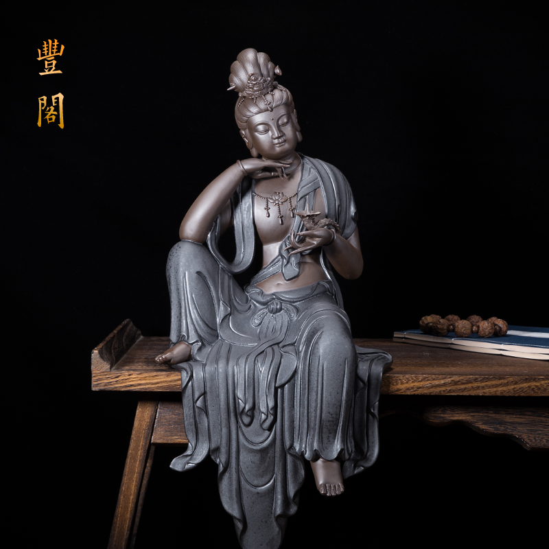 观音佛像摆件中式客厅玄关酒柜家居装饰品陶瓷人物供奉保平安家用