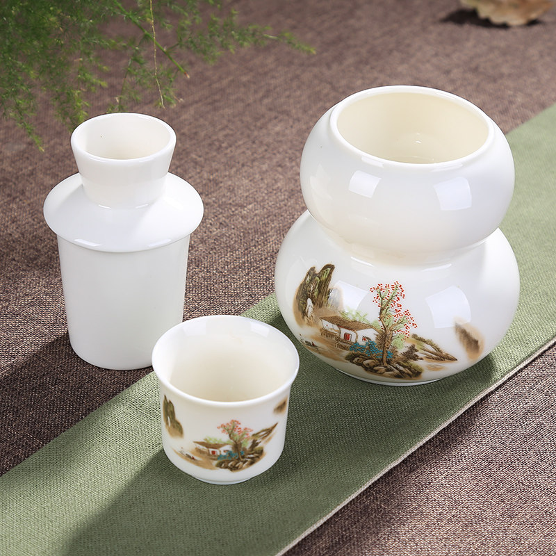 陶瓷酒具套件白瓷酒壶酒杯三件套家用温酒具烫酒壶黄酒白酒温酒具图片