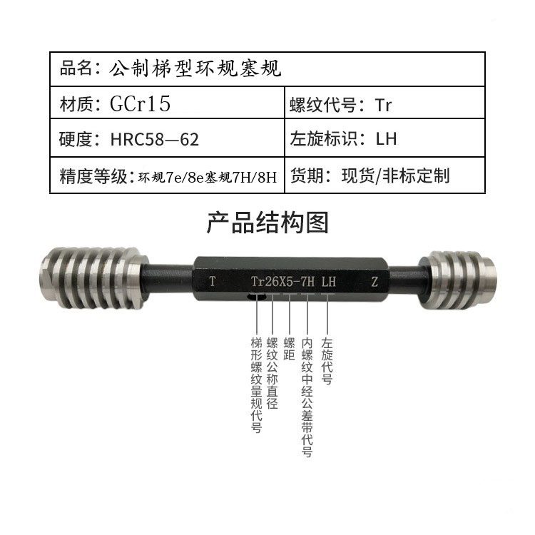 新款梯型T型螺纹环规塞规 Tr12*1.5*2*3*4*6 7H/8H/7e/8e LH现货