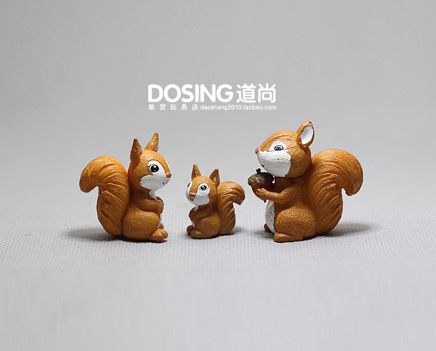 仿真小动物 小松鼠一家三口 迷你版小号 亲子玩偶手办模型玩具