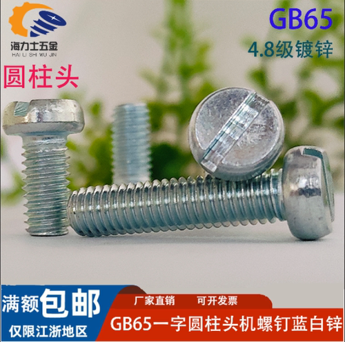 4.8级GB65镀蓝白锌DIN84开槽圆柱