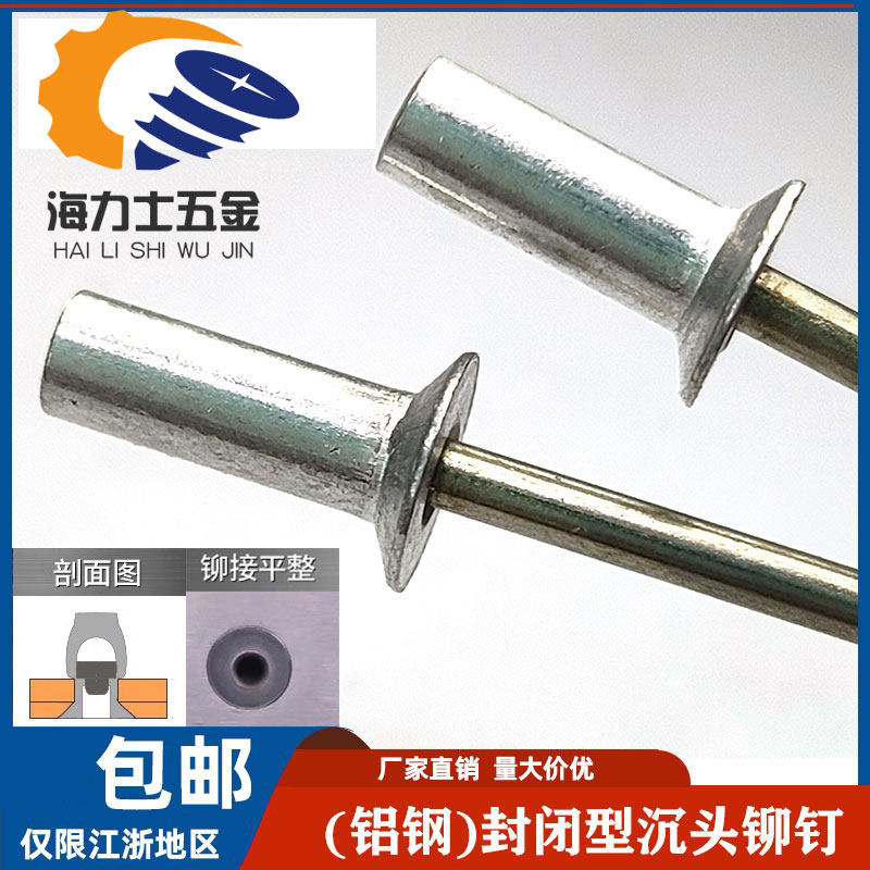 铝钢沉头抽芯铆钉铝帽304不锈钢芯封闭型拉钉密封型柳钉GB12616.3