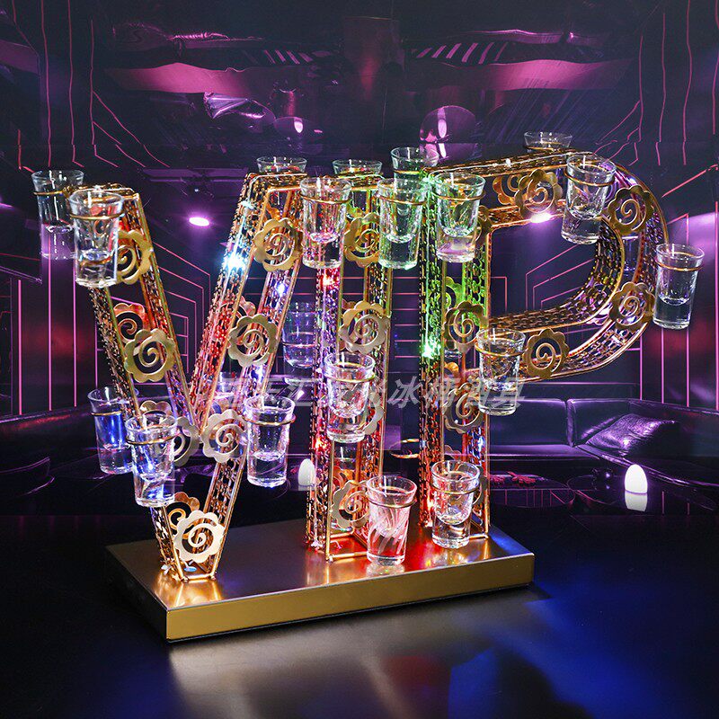 VIP一口杯架子发光创意酒吧KTV鸡尾酒杯架香槟酒架心形子弹杯架