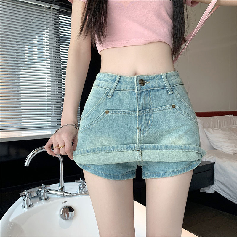 短裙裤女ins风韩版夏装a字型高腰时尚设计感半身防走光包臀牛仔裙