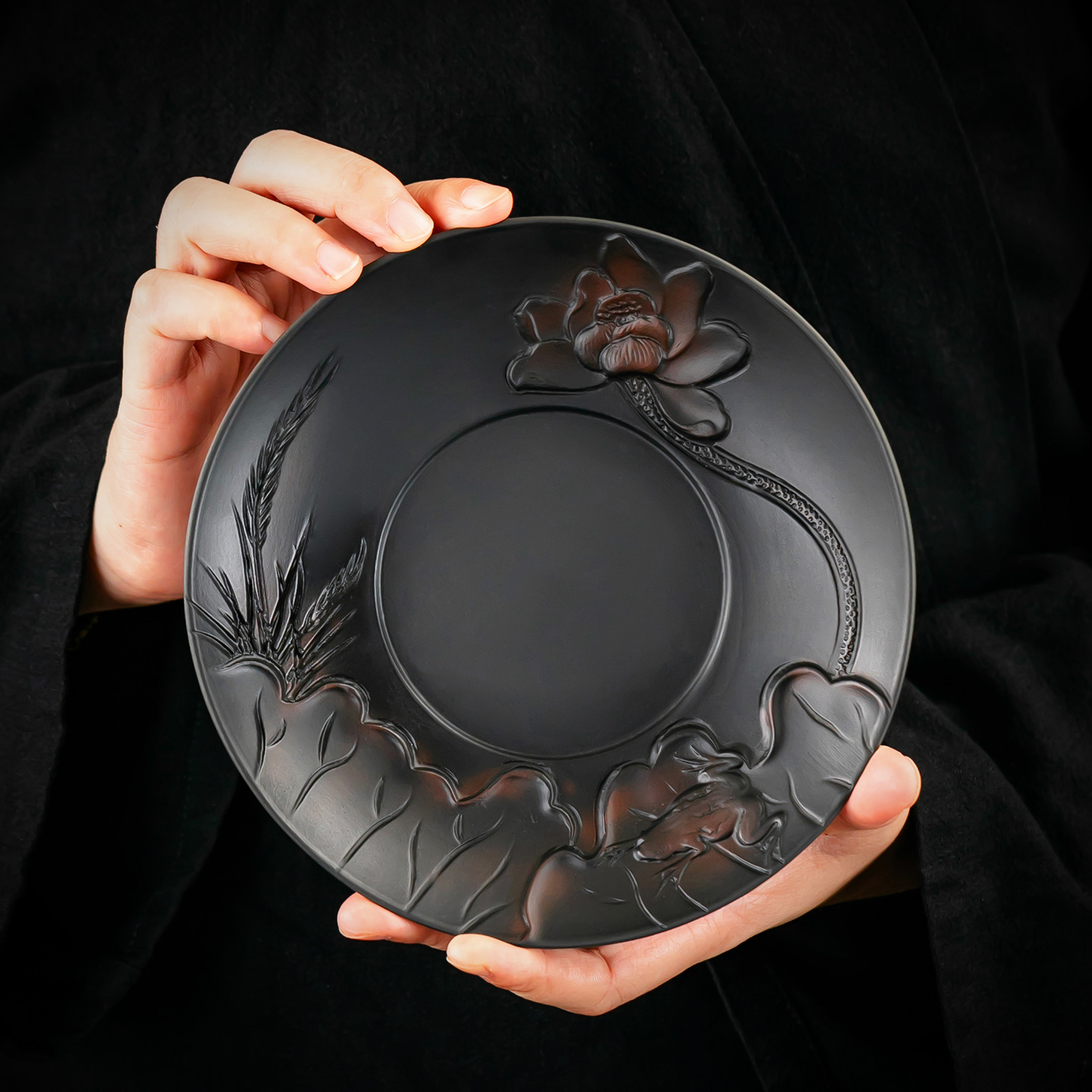 紫陶壶承荷花干泡盘壶托养壶垫储水复古茶壶茶杯小茶台沥水盘果盘