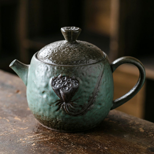 窑变绿粗陶泡茶壶功夫茶具