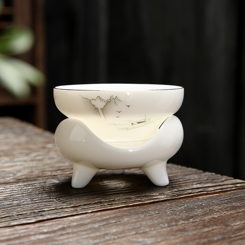 羊脂玉茶滤组白瓷茶具茶漏陶瓷功夫茶道零配件家用简约茶叶过滤网