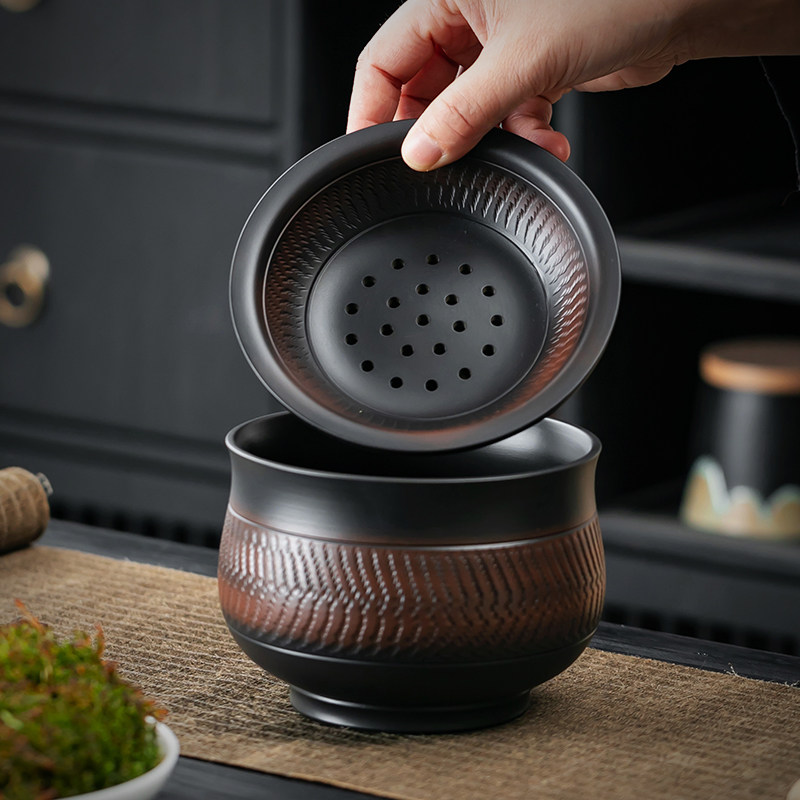 紫陶覆古水盂茶洗建水茶渣分离废水缸家用粗陶过滤茶水跳刀茶渣缸