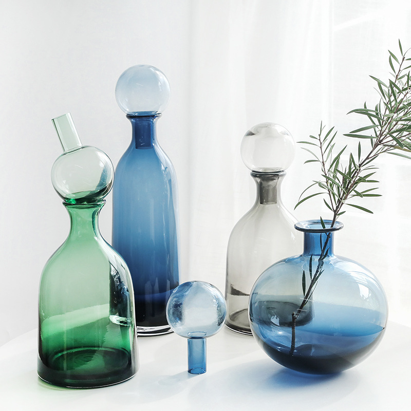 北欧ins极简主义艺术轻奢透明玻璃花瓶插花创意花艺 花器