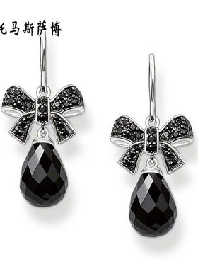 蝴蝶结耳环黑色银女气质日韩国个性简约可爱学生耳饰品托马斯萨博
