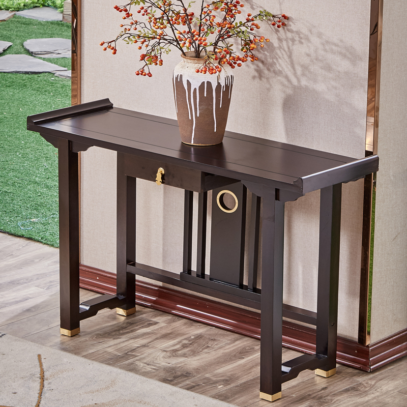 新中式实木玄关桌靠墙现代简约入户禅意条几案玄关柜窄端景台供桌