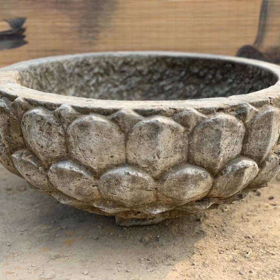 石雕鱼缸花盆荷花缸青石仿古水缸户外老石槽庭院石缸水槽养鱼摆件