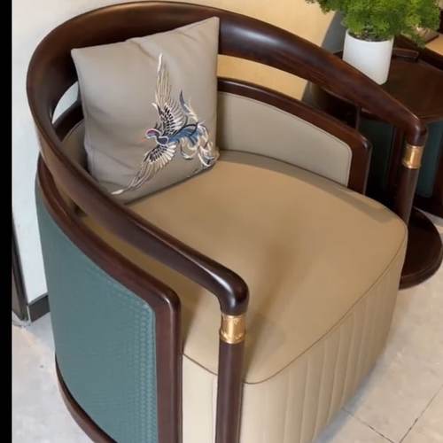 新中式实木休闲椅三件套会所酒店客厅单人沙发椅洽谈椅乌金木圈椅