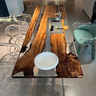 树脂茶桌椅组合环氧透明水晶河流桌大板桌树脂胶流水茶台木板茶几