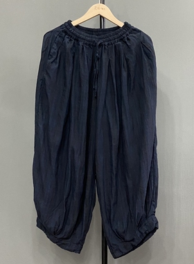 花社春季68935原创新款宽松大码色织亚麻个性百搭灯笼裤休闲裤女