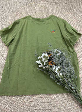 花社17115正品笑脸刺绣简约纯棉炒色做旧短袖T恤女宽松休闲新款