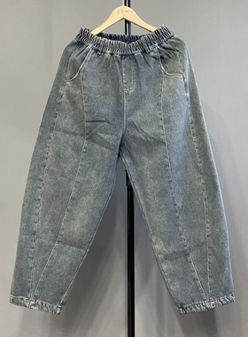 花社の日单加绒牛仔裤复古水洗溜条有口袋加绒松紧腰--壹铺82157