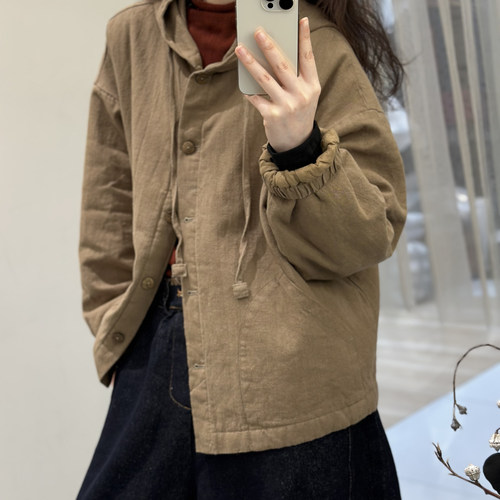 简赛亚麻棉袄大码百搭
